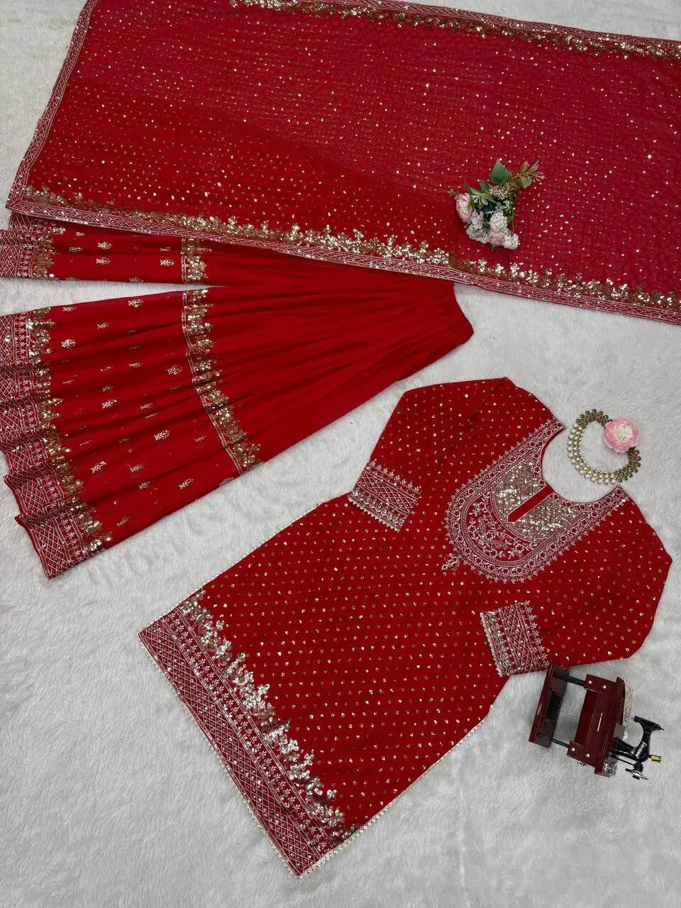 Faux Georgette Embroidered Sharara Suit Set with Dupatta
