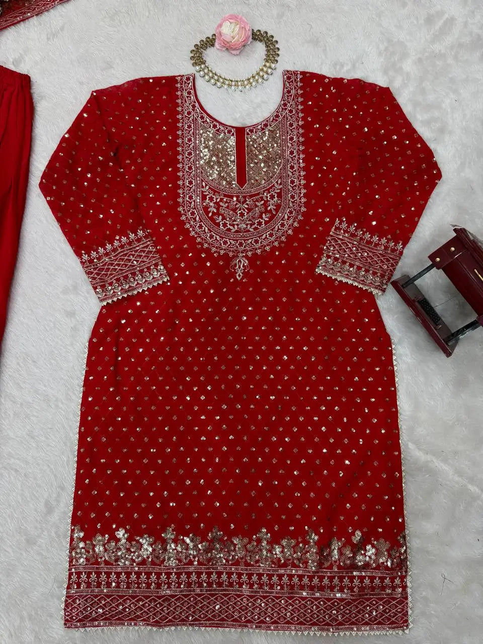 Faux Georgette Embroidered Sharara Suit Set with Dupatta