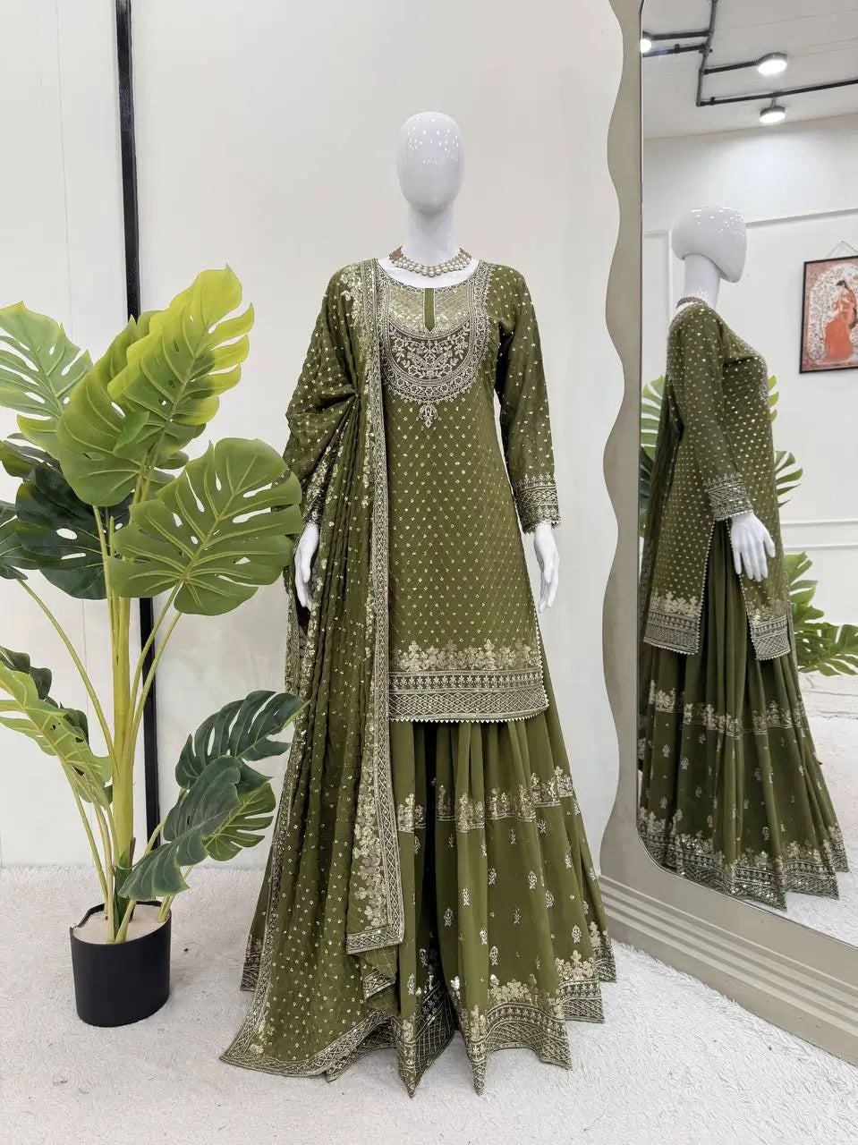 Faux Georgette Embroidered Sharara Suit Set with Dupatta