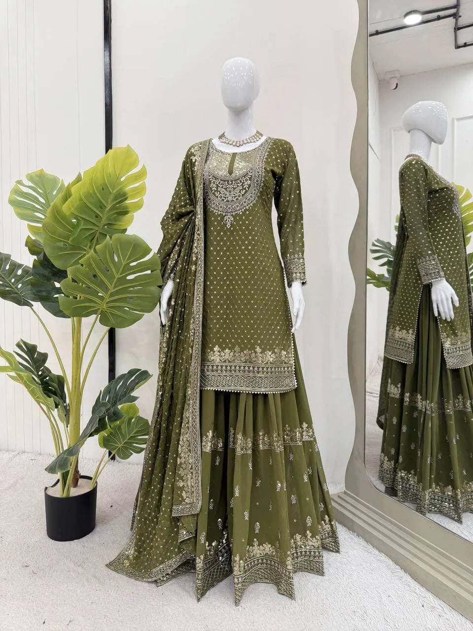 Faux Georgette Embroidered Sharara Suit Set with Dupatta