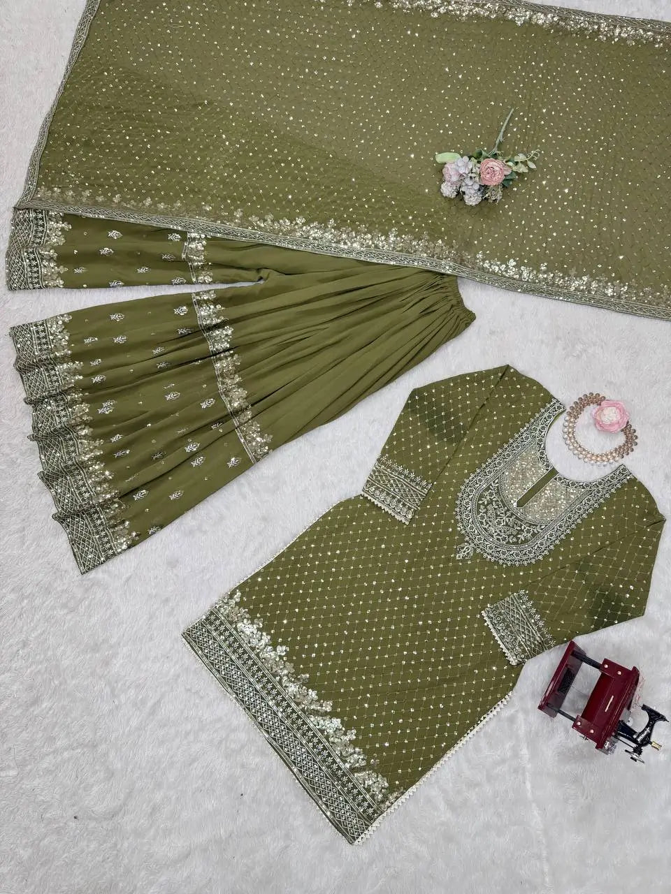 Faux Georgette Embroidered Sharara Suit Set with Dupatta