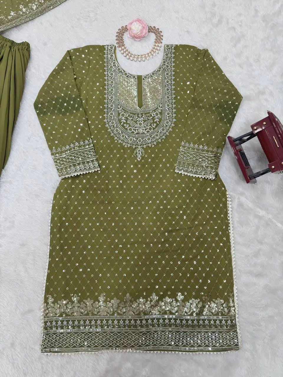 Faux Georgette Embroidered Sharara Suit Set with Dupatta