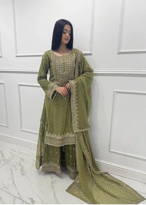 Faux Georgette Embroidered Sharara Suit Set with Dupatta