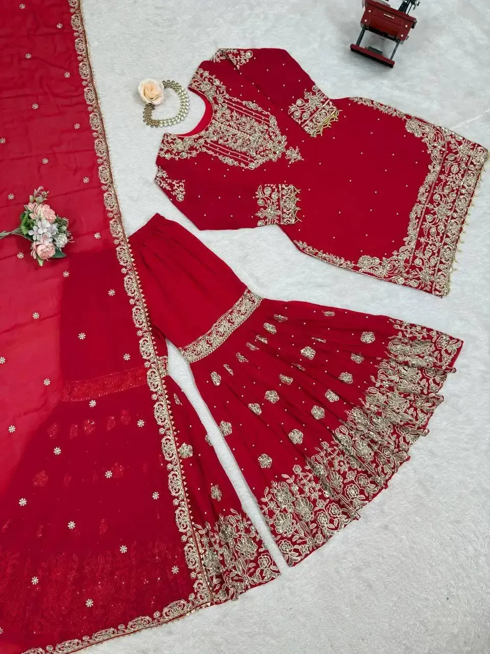 Faux Georgette Embroidered Sharara Suit with Dupatta