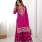 Faux Georgette Embroidered Sharara Suit with Dupatta