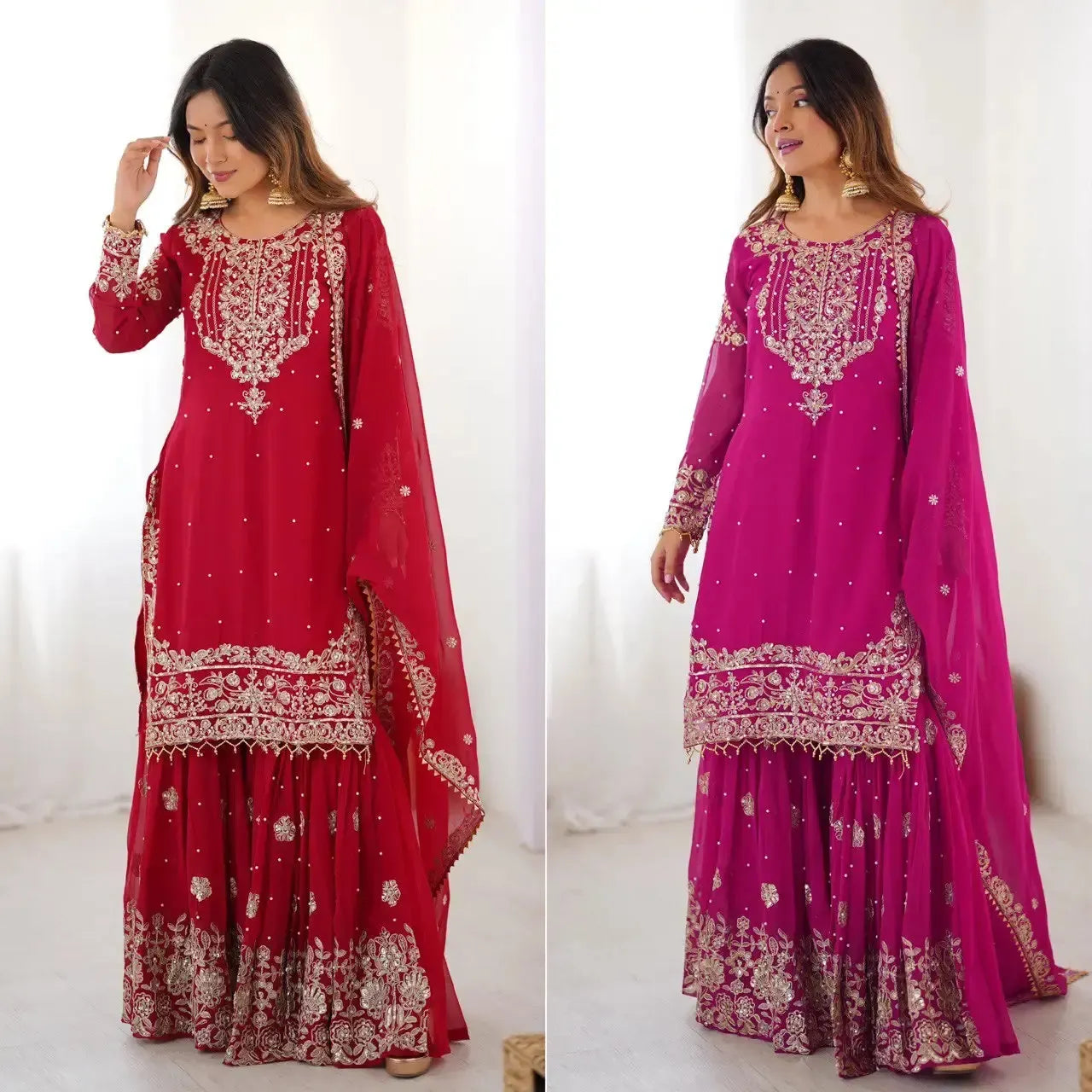 Faux Georgette Embroidered Sharara Suit with Dupatta