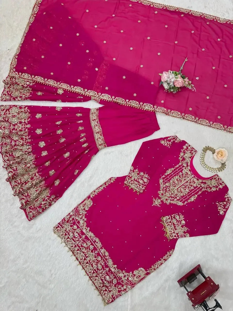 Faux Georgette Embroidered Sharara Suit with Dupatta