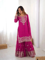 Faux Georgette Embroidered Sharara Suit with Dupatta