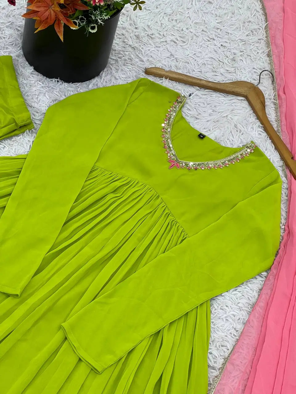 Faux Georgette Embroidered Suit Set with Dupatta – Ready to Wear