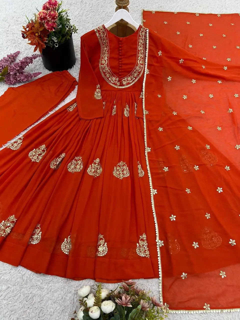 Faux Georgette Embroidered Suit Set with Dupatta – Ready to Wear