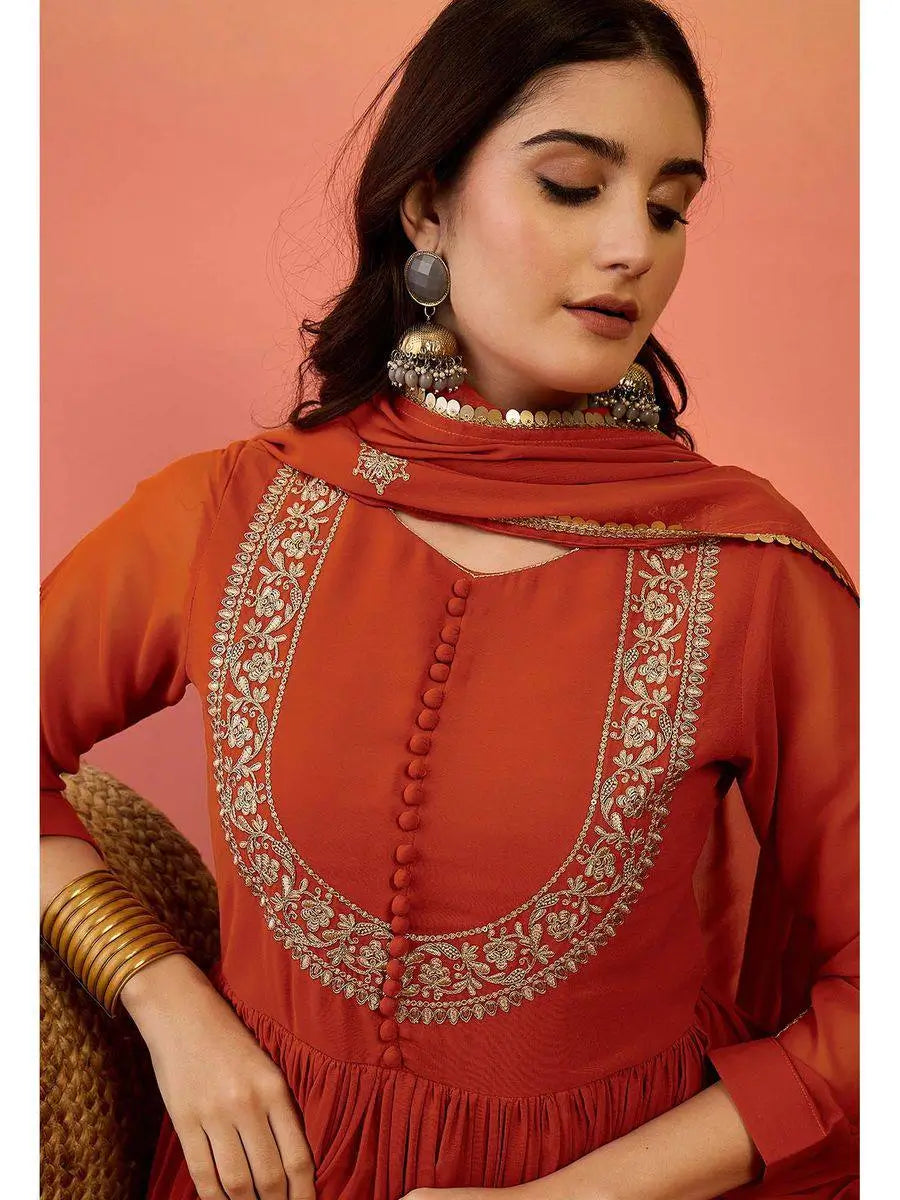 Faux Georgette Embroidered Suit Set with Dupatta – Ready to Wear