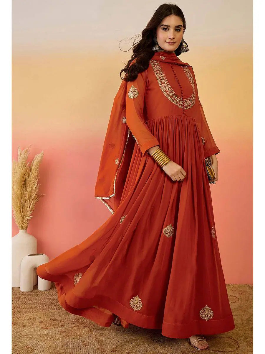 Faux Georgette Embroidered Suit Set with Dupatta – Ready to Wear