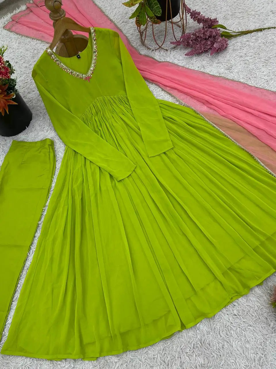 Faux Georgette Embroidered Suit Set with Dupatta – Ready to Wear