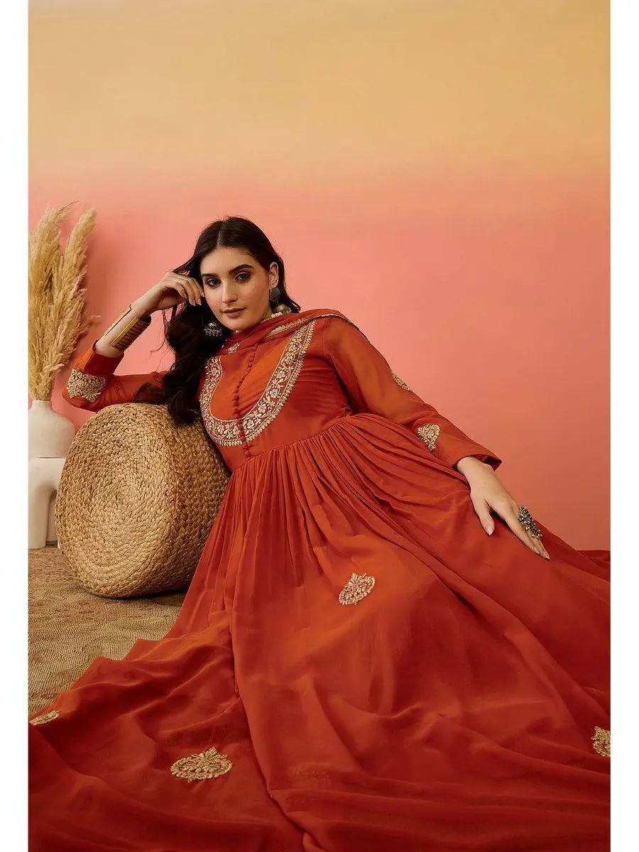 Faux Georgette Embroidered Suit Set with Dupatta – Ready to Wear