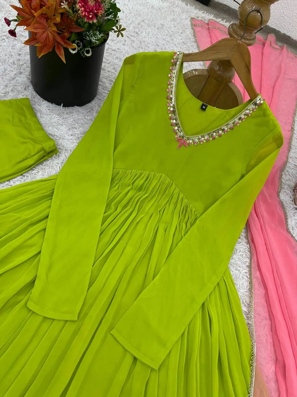 Faux Georgette Embroidered Suit Set with Dupatta – Ready to Wear