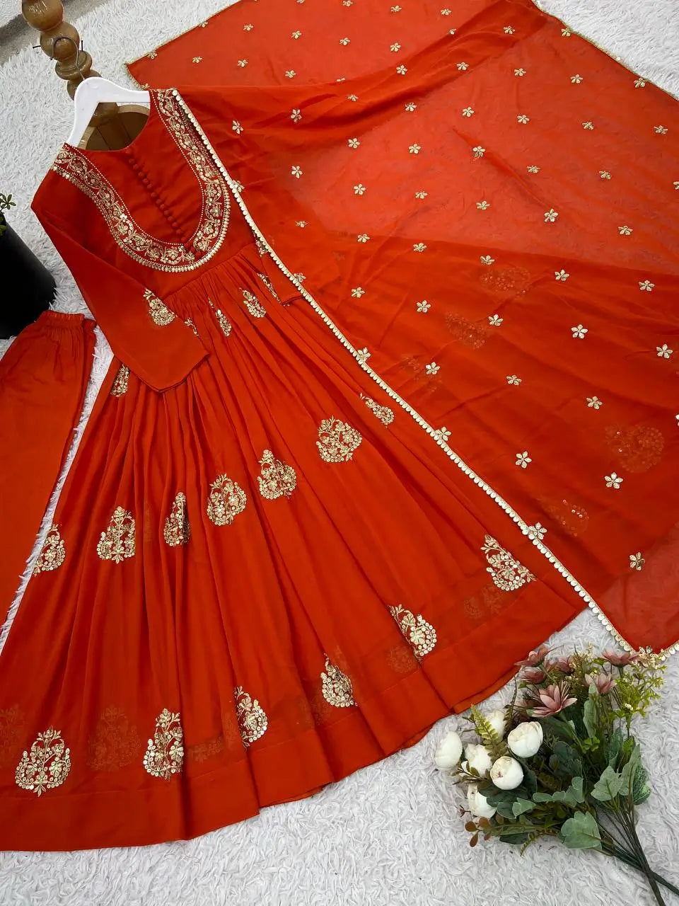 Faux Georgette Embroidered Suit Set with Dupatta – Ready to Wear
