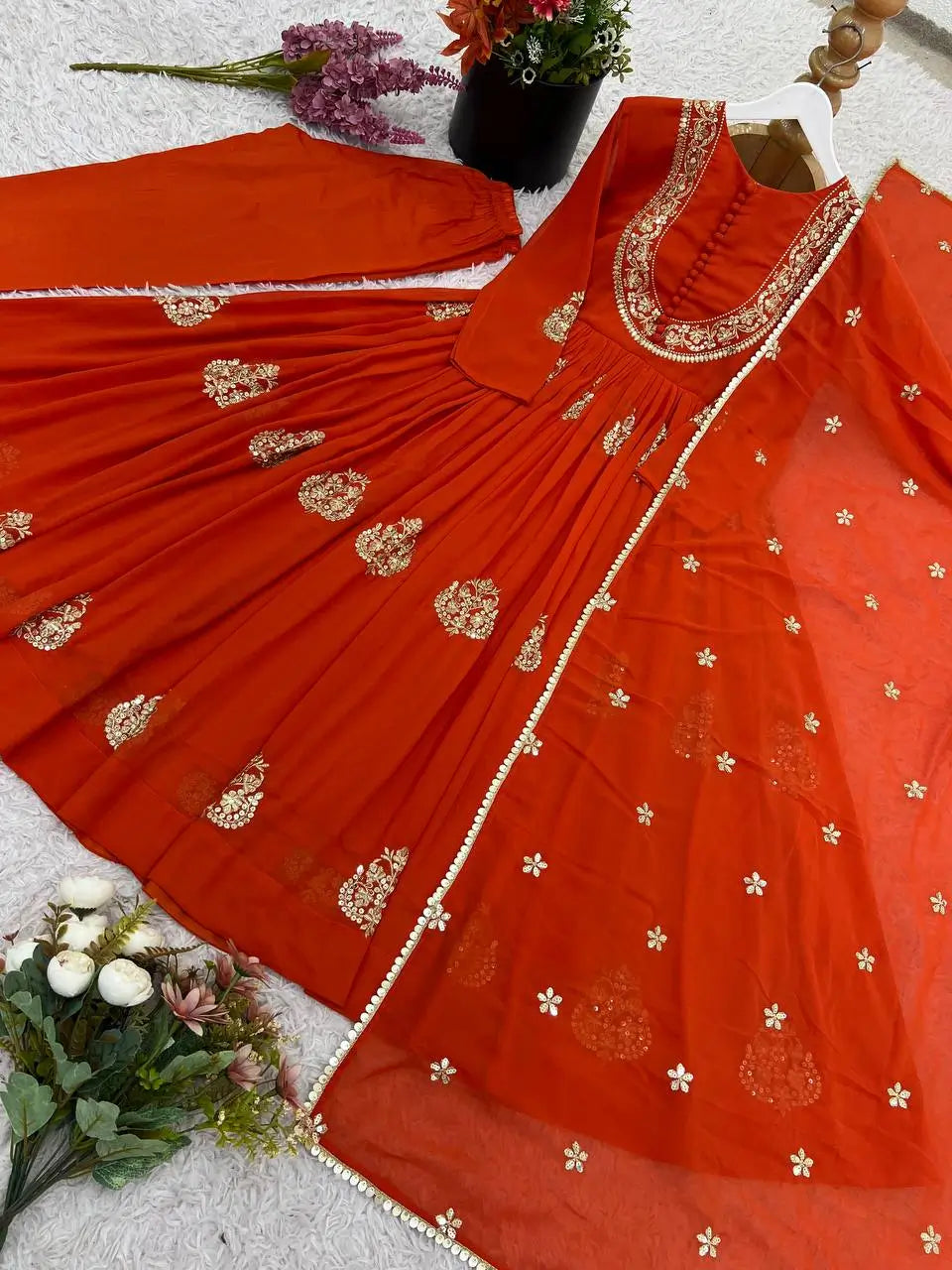 Faux Georgette Embroidered Suit Set with Dupatta – Ready to Wear