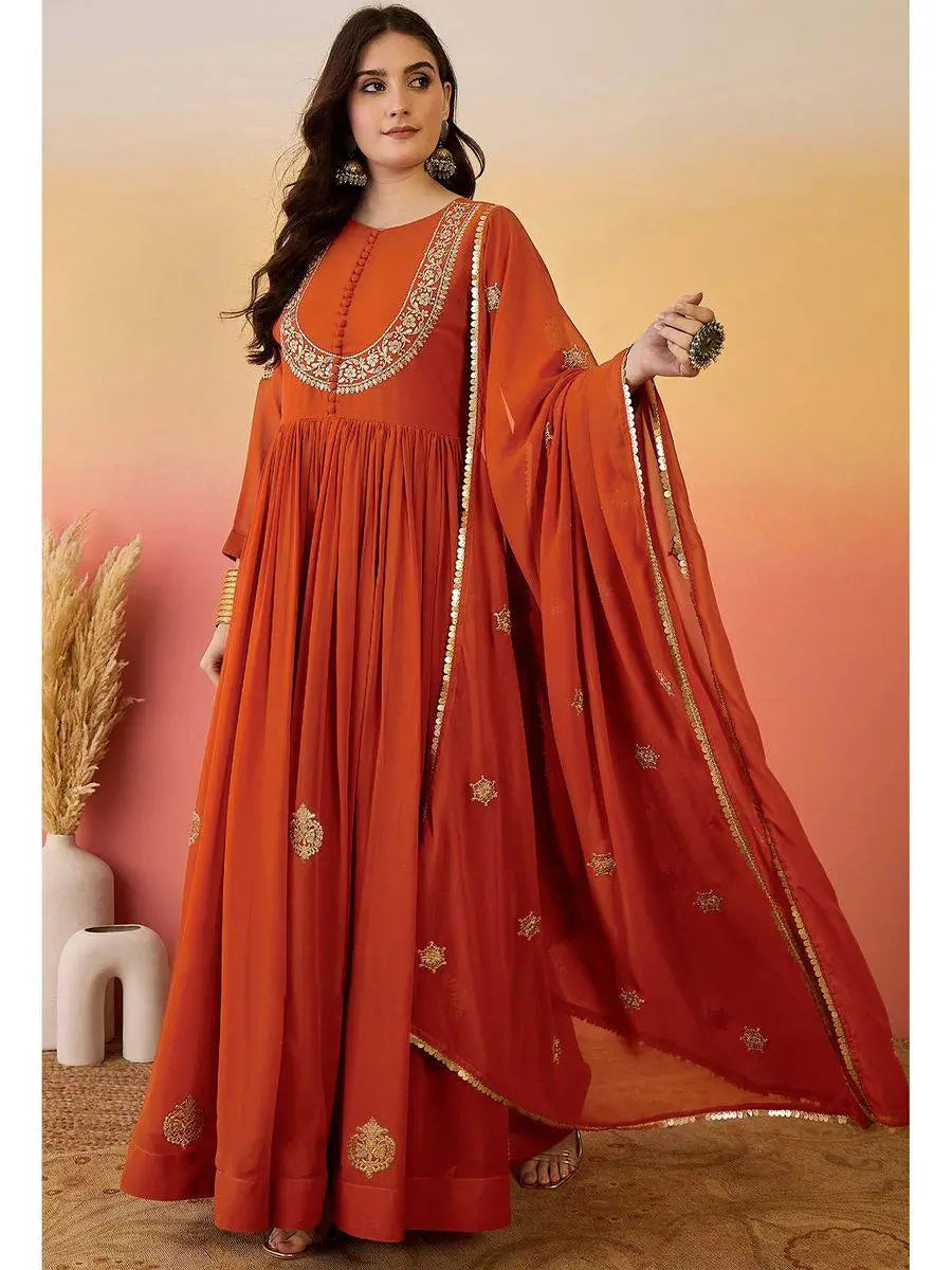 Faux Georgette Embroidered Suit Set with Dupatta – Ready to Wear