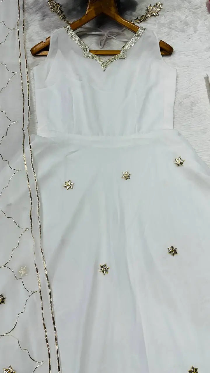 Faux Georgette Flared Anarkali Palazzo Set