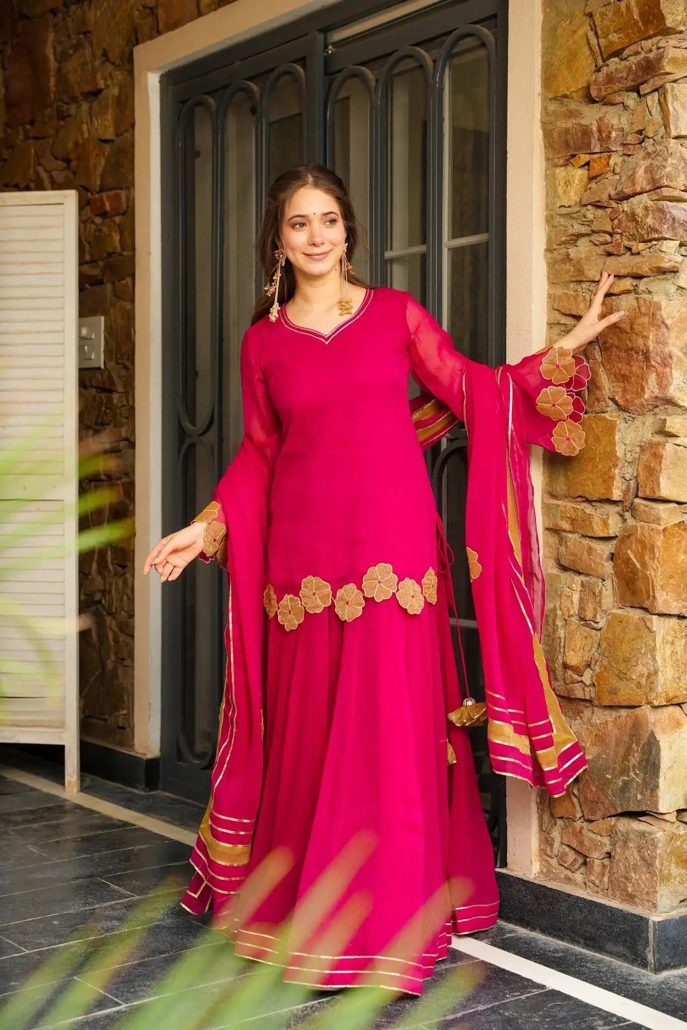 Faux Georgette Gotta Patti Kurti Palazzo Set for Festive and Wedding Wear