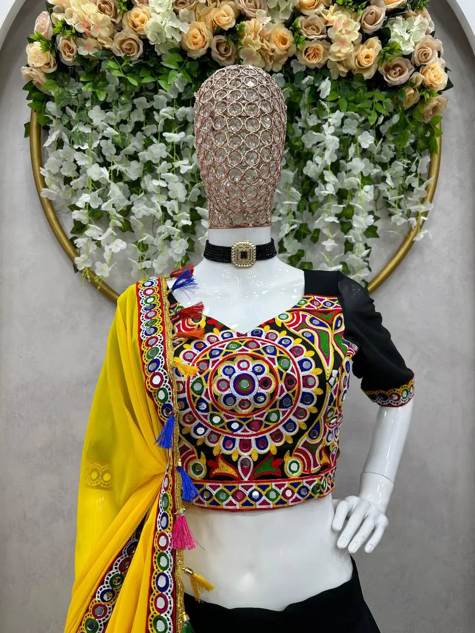 Faux Georgette Original Mirror and Chain-Stitch Embroidered Lehenga Choli Set