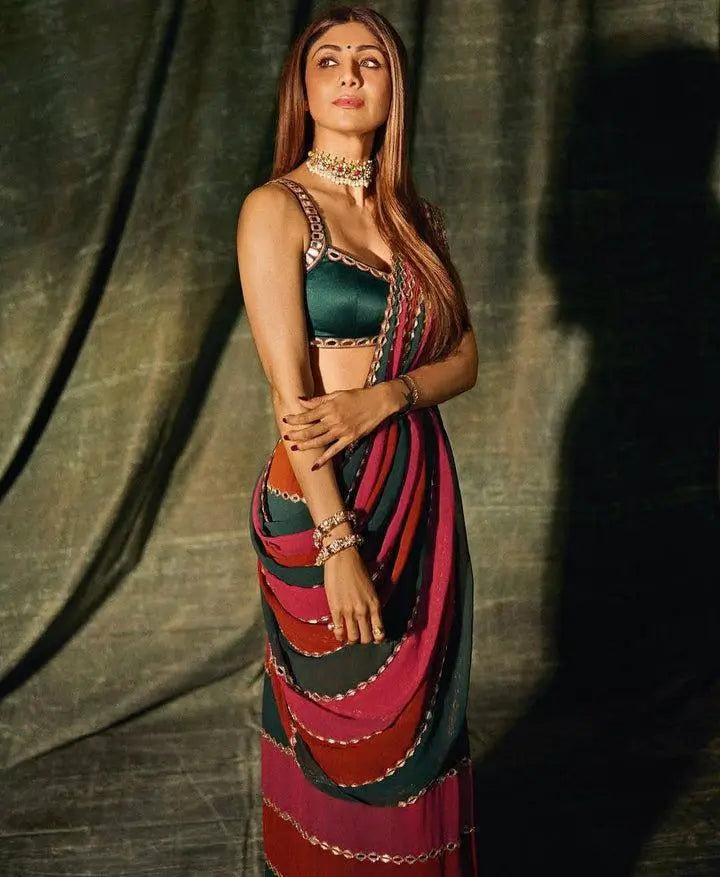 Faux Georgette Real Mirror Embroidered Saree for Festive and Wedding Wear