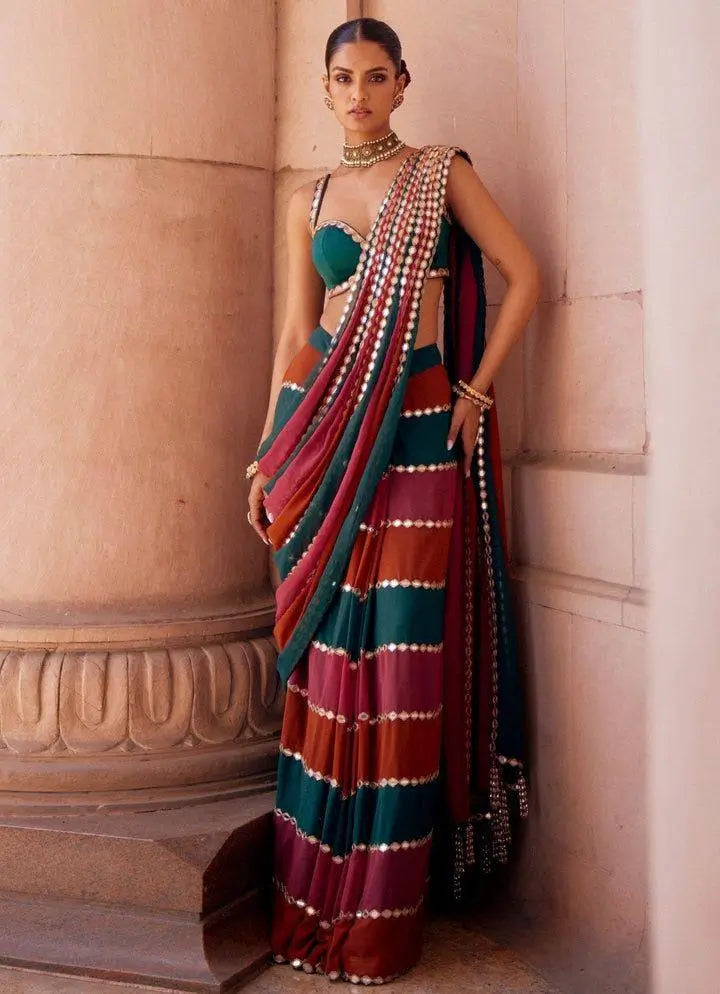 Faux Georgette Real Mirror Embroidered Saree for Festive and Wedding Wear