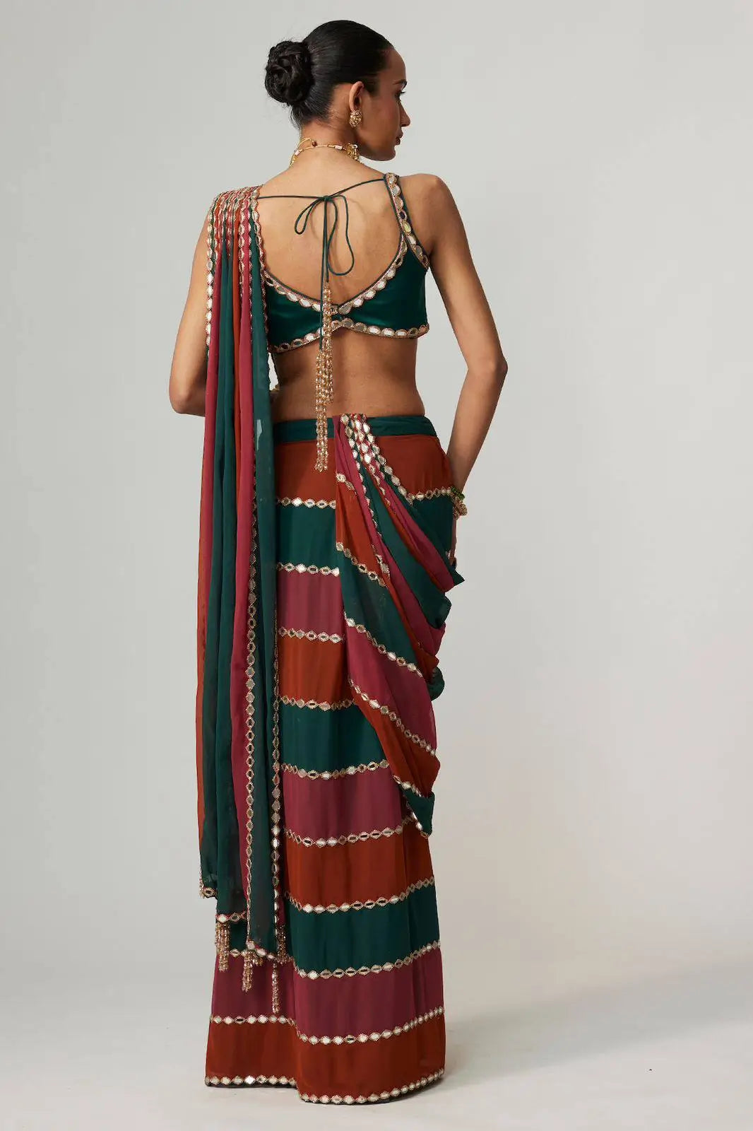 Faux Georgette Real Mirror Embroidered Saree for Festive and Wedding Wear