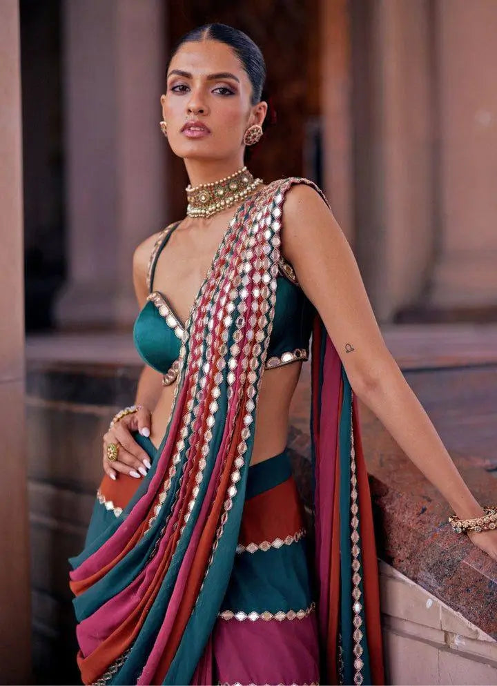 Faux Georgette Real Mirror Embroidered Saree for Festive and Wedding Wear