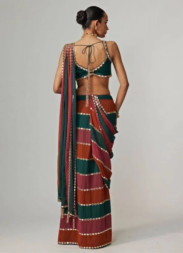 Faux Georgette Real Mirror Embroidered Saree for Festive and Wedding Wear