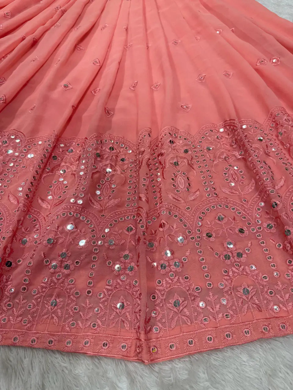 Faux Georgette Sequin Embroidered Lehenga Set with Dupatta