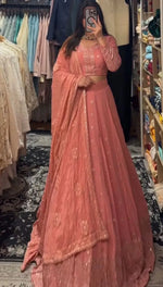 Faux Georgette Sequin Embroidered Lehenga Set with Dupatta