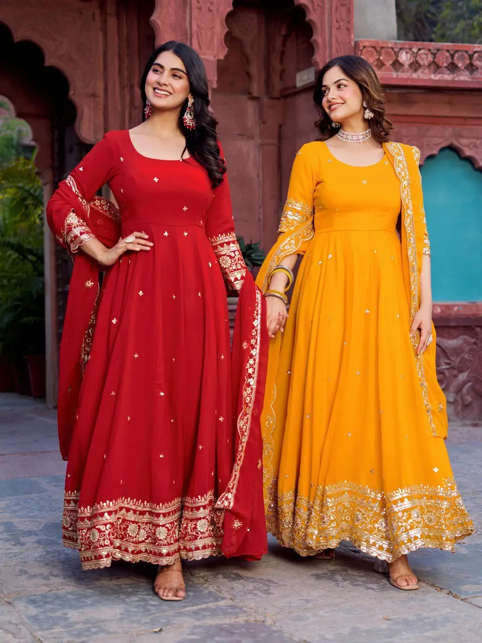 Faux Georgette Thread and Sequin Embroidered Gown Set