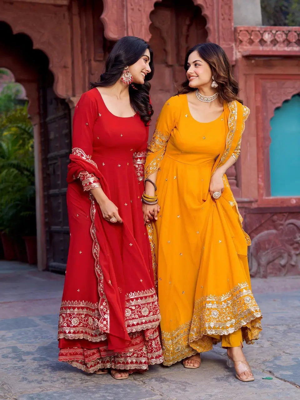 Faux Georgette Thread and Sequin Embroidered Gown Set