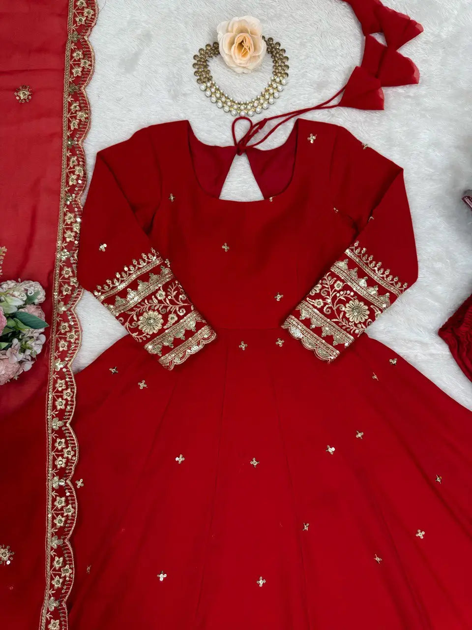 Faux Georgette Thread and Sequin Embroidered Gown Set