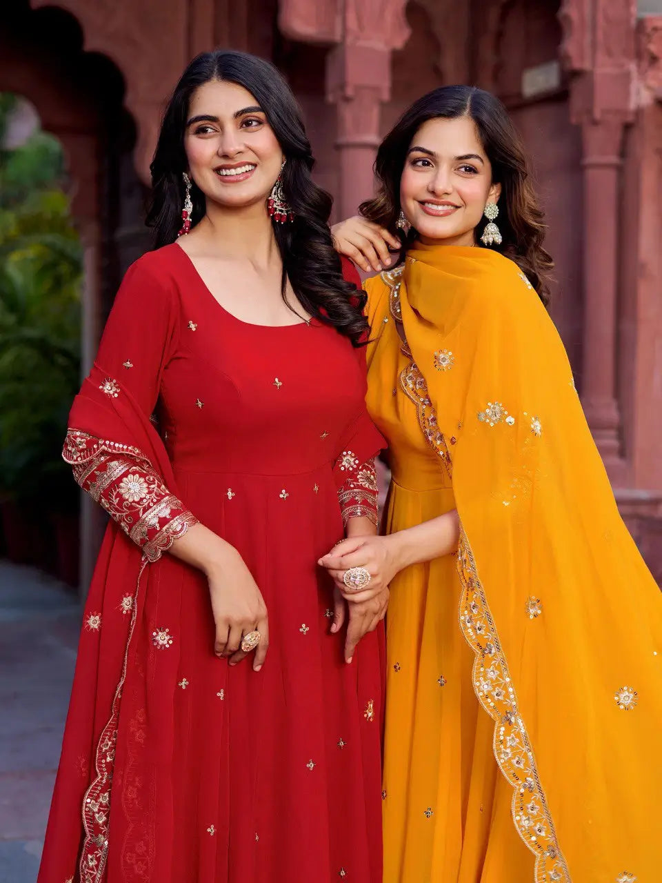 Faux Georgette Thread and Sequin Embroidered Gown Set