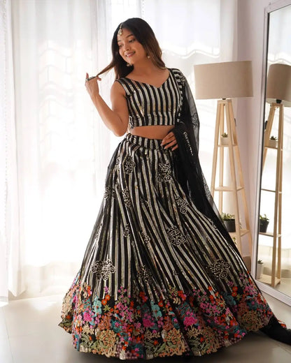 Faux Georgette Thread and Sequin Embroidered Lehenga Choli Set