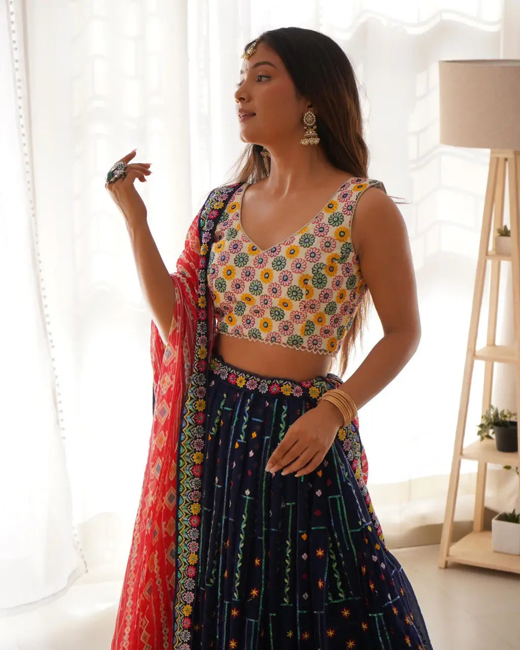 Faux Georgette Thread and Sequin Embroidered Lehenga Choli Set