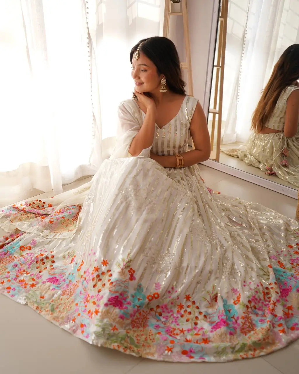 Faux Georgette Thread and Sequin Embroidered Lehenga Choli Set