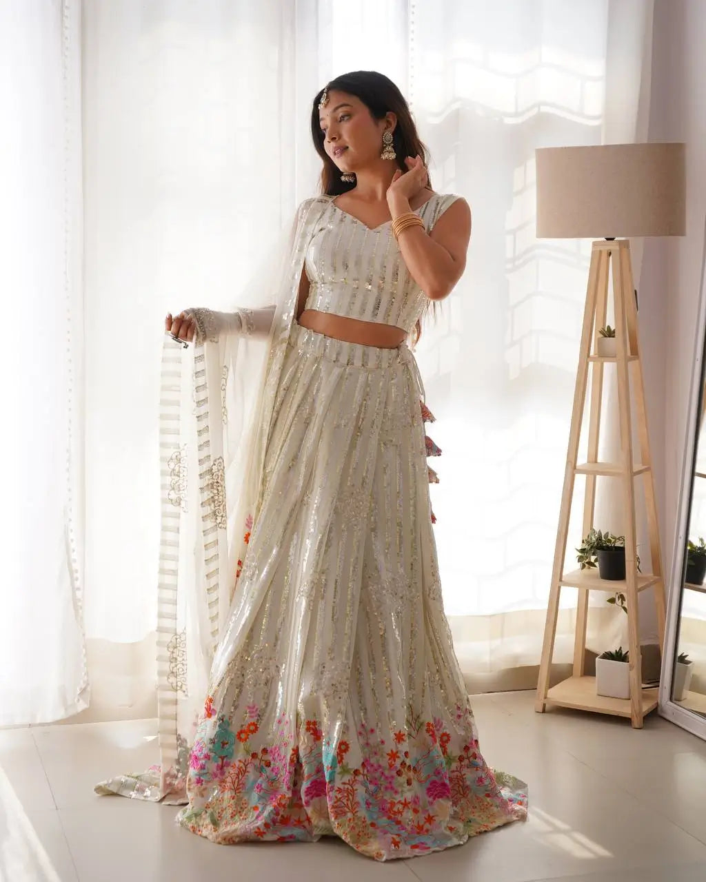 Faux Georgette Thread and Sequin Embroidered Lehenga Choli Set