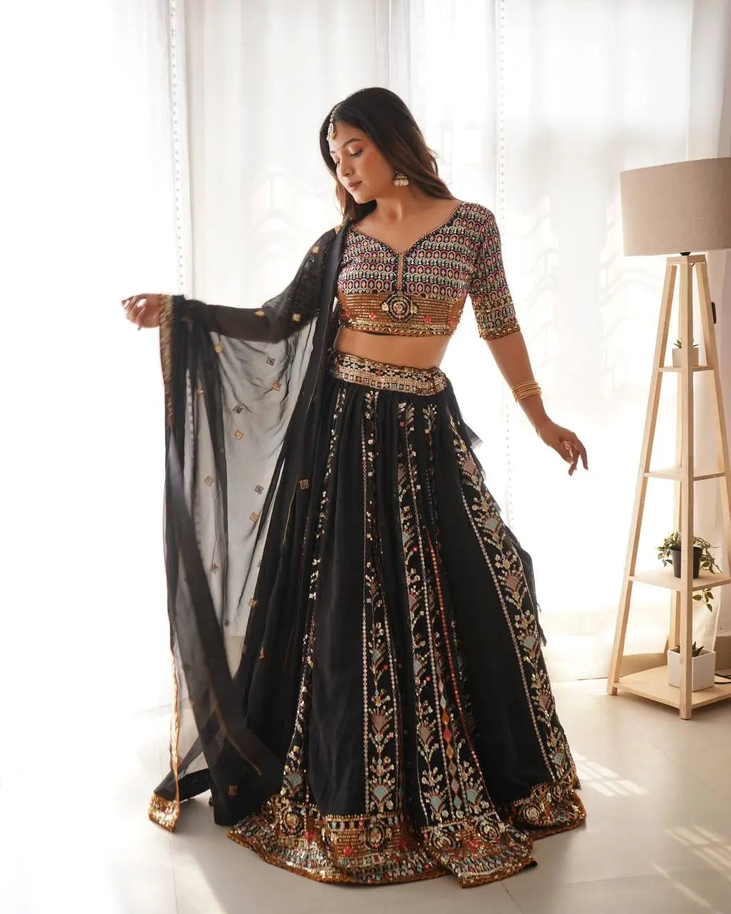 Faux Georgette Thread and Sequin Embroidered Lehenga Choli Set