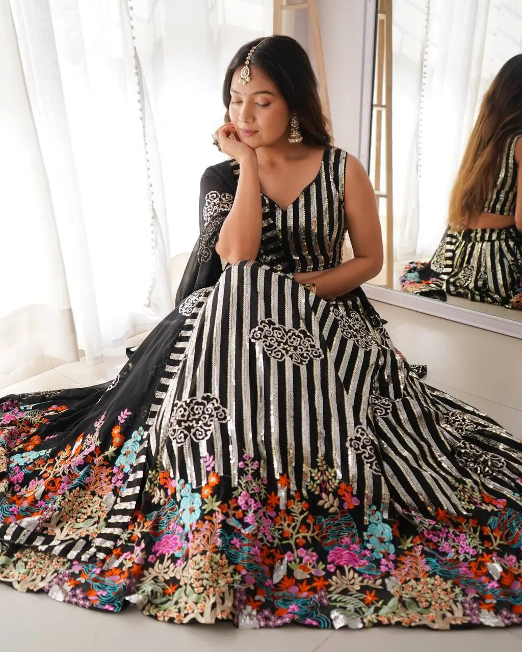 Faux Georgette Thread and Sequin Embroidered Lehenga Choli Set