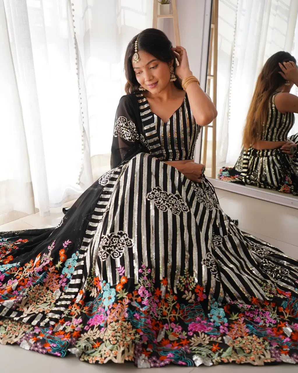 Faux Georgette Thread and Sequin Embroidered Lehenga Choli Set