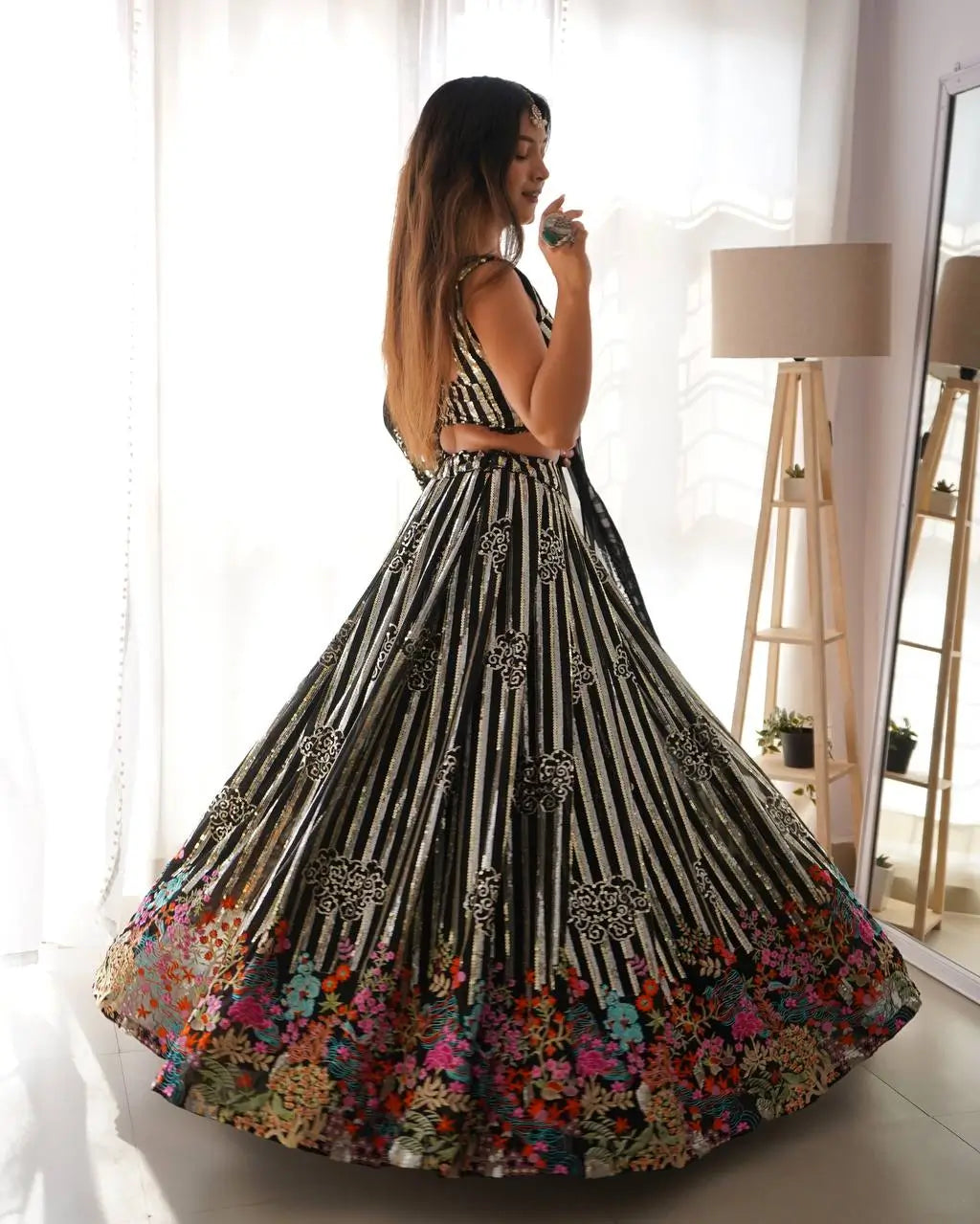 Faux Georgette Thread and Sequin Embroidered Lehenga Choli Set