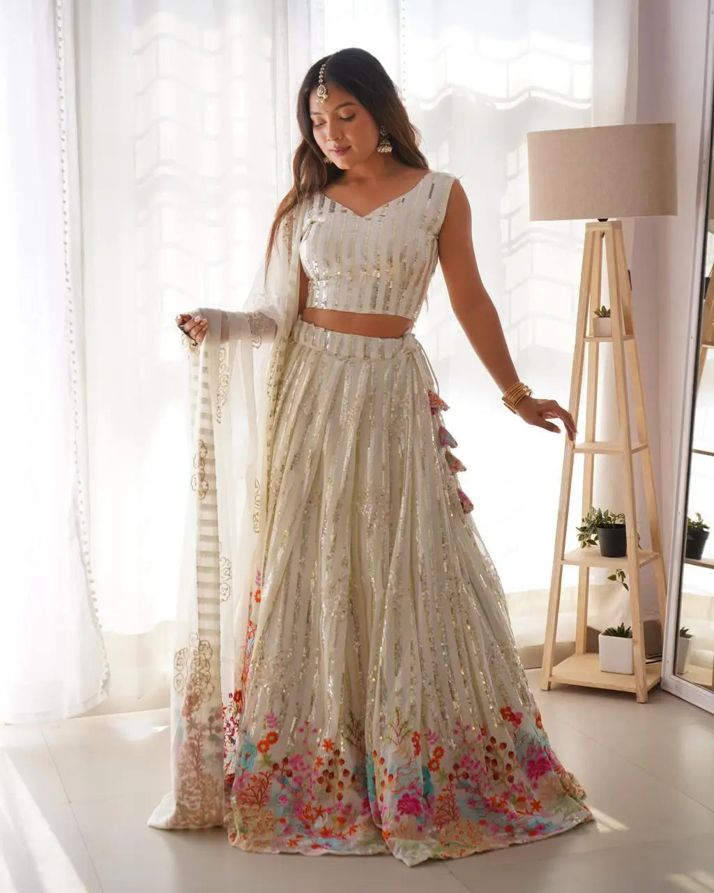 Faux Georgette Thread and Sequin Embroidered Lehenga Choli Set