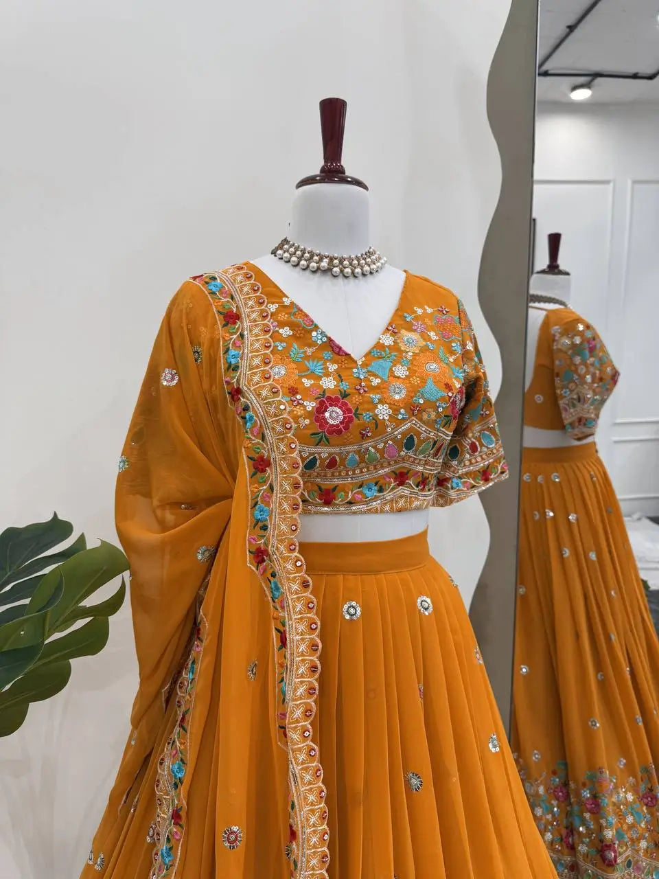 Faux Georgette Thread and Sequin Embroidered Lehenga Set