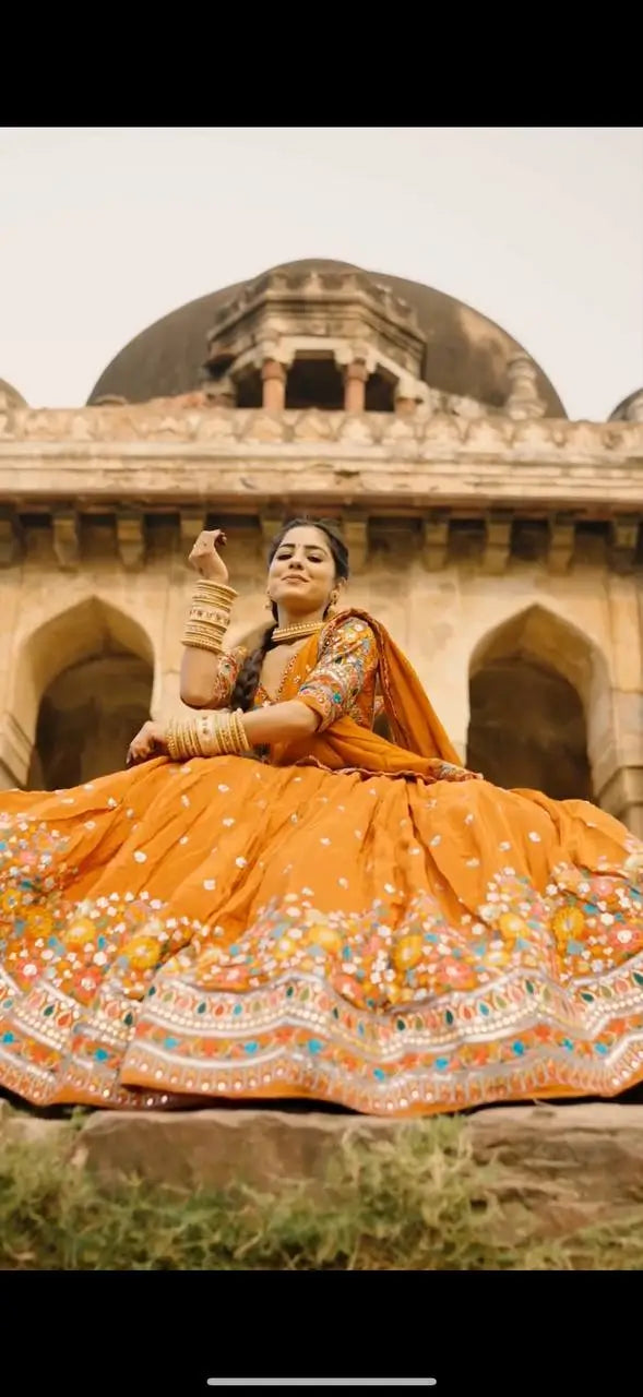 Faux Georgette Thread and Sequin Embroidered Lehenga Set