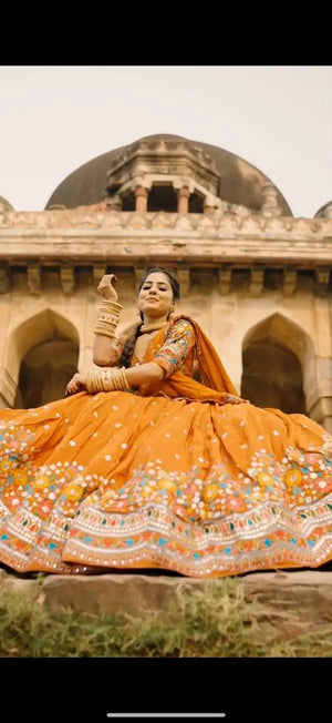 Faux Georgette Thread and Sequin Embroidered Lehenga Set