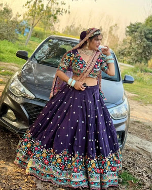 Faux Georgette Thread and Sequin Embroidered Lehenga Set