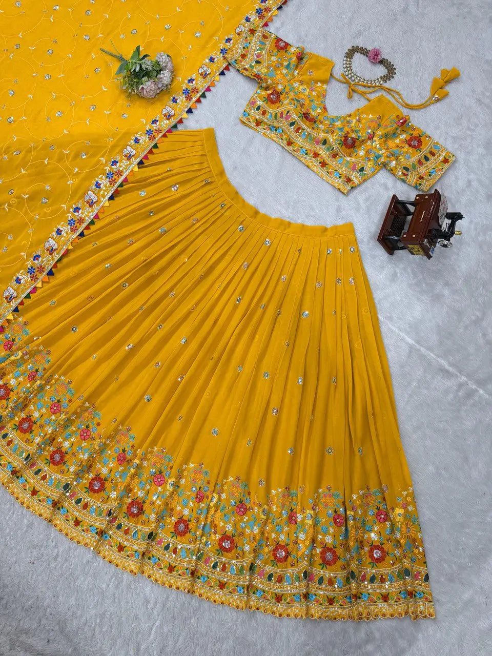 Faux Georgette Thread and Sequin Embroidered Lehenga Set